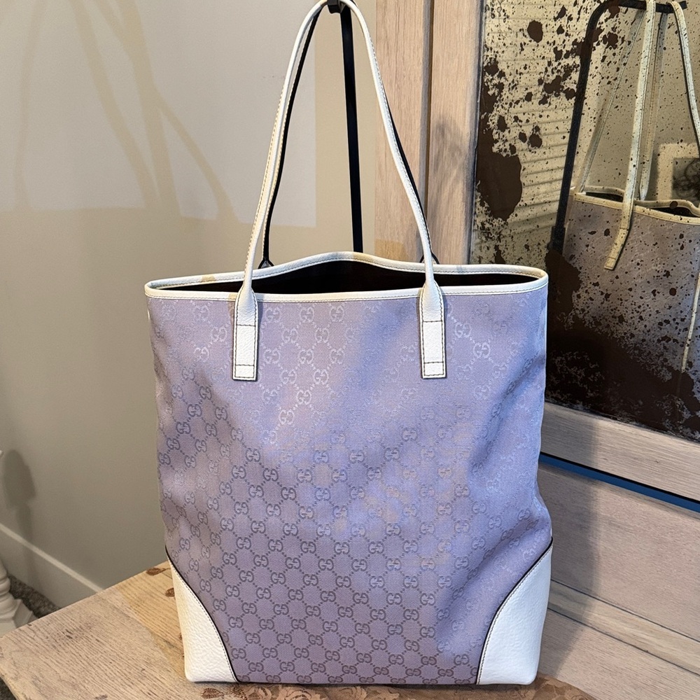 Gucci Violet GG Canvas Tote with Bone Trim and Handles